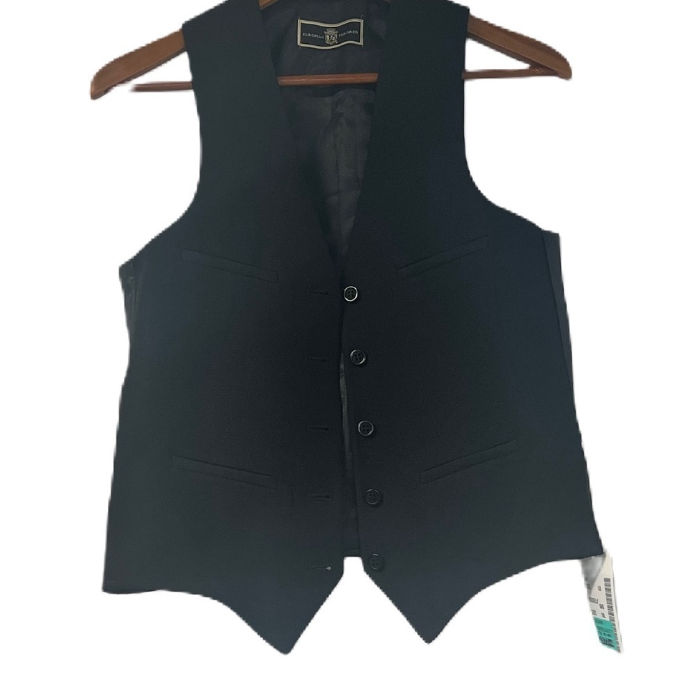 European Tailored Boy's 18L Black on Black Striped Vest NWT Dapper Costume fun